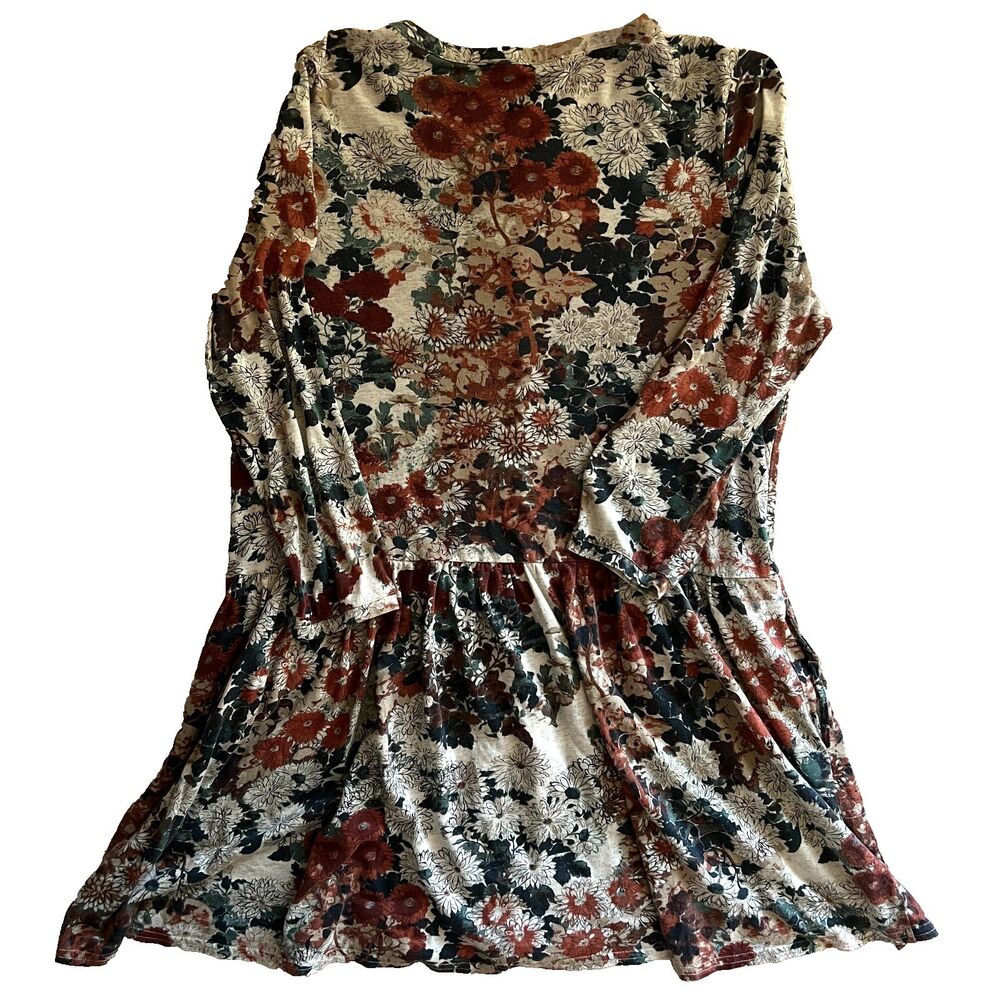 Peruvian Connection Dress S Wanderlust Floral Henley Drop Waist Long Sleeve - Picture 2 of 7